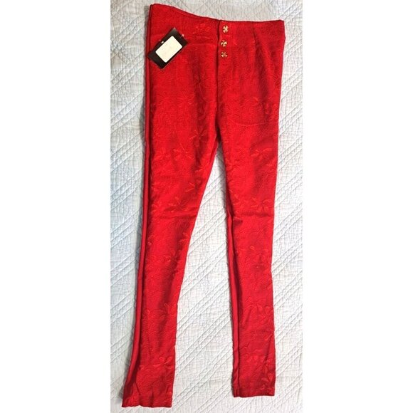 GM Fashion Juniors XL Red Stretch Leggings Lace Front New  27" Inseam RUNS SMALL - Picture 1 of 8